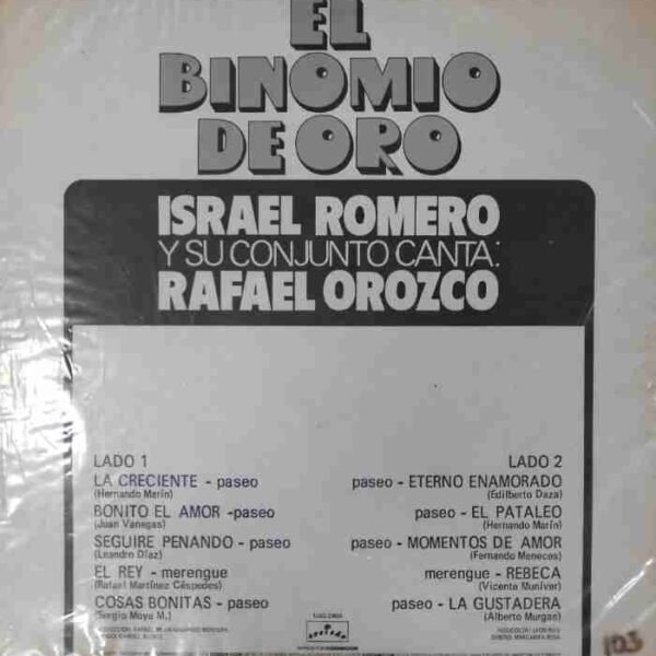 Israel Romero Y Su Conjunto , Canta Rafael Orozco  ‎– El Binomio de Oro - Imagen 2